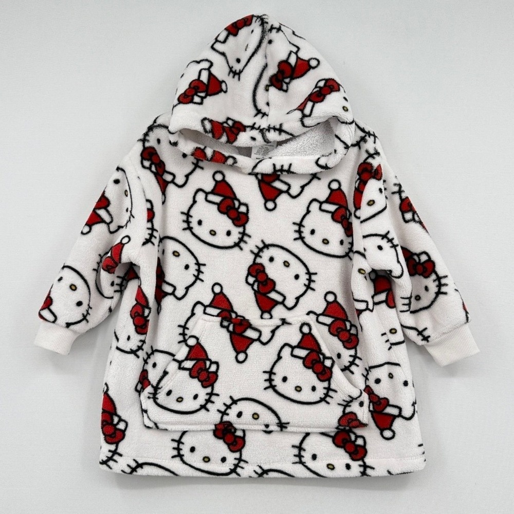 Hello Kitty Fleece Hoodie Girls 3T White Christmas Santa Hat Kawaii Holiday